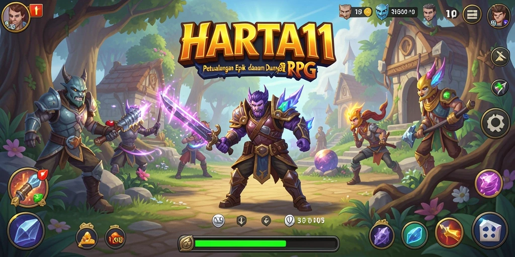 Screenshot HARTA11 menampilkan pertarungan RPG yang seru dan grafis menawan.