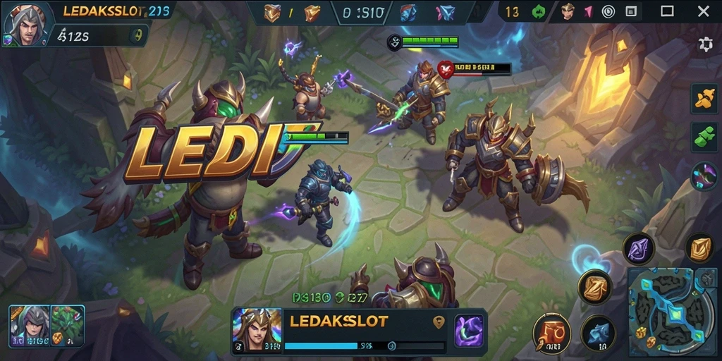 Screenshot LEDAKSLOT menampilkan aksi seru dalam gameplay MOBA.
