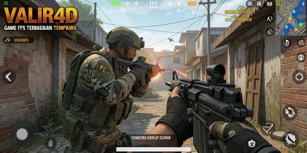 Screenshot gameplay VALIR4D yang menampilkan aksi tembak-menembak seru.