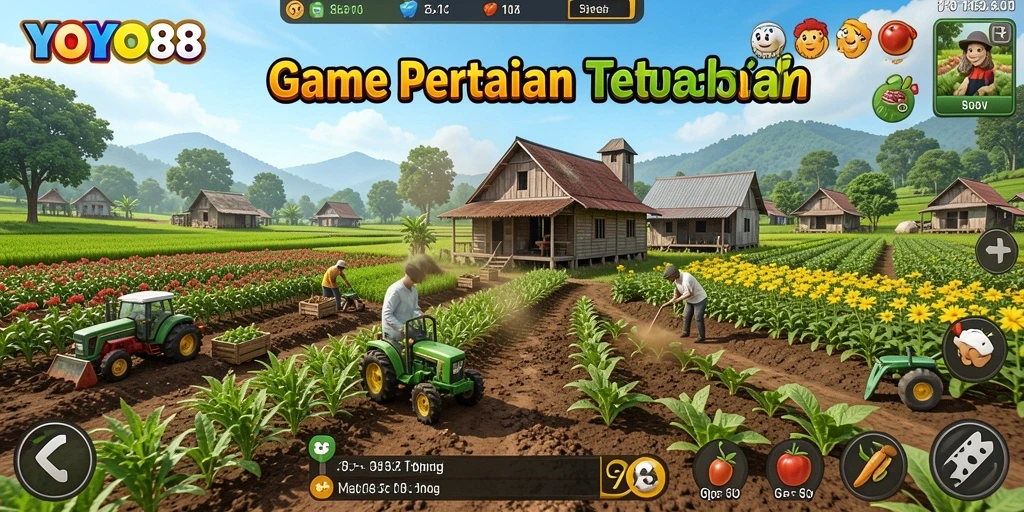 Tampilan gameplay seru di YOYO88 dengan aktivitas pertanian yang menarik.